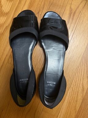 Stuart Weitzman Black Patent Slide Mules